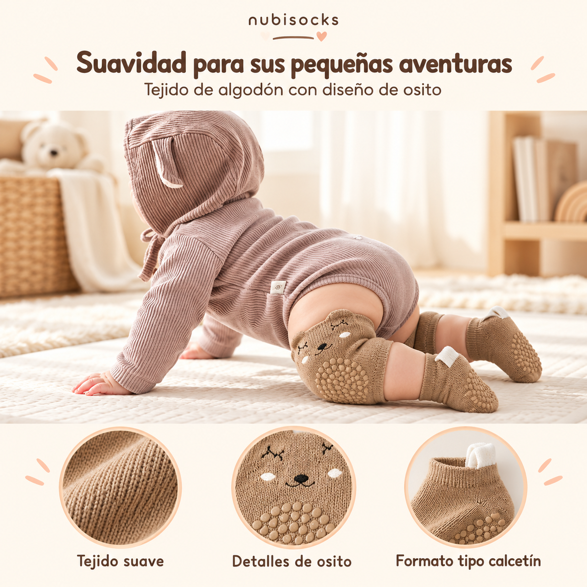 NubiSocks - Conjunto Rodilleras + Calcetines Tejidos para Bebé