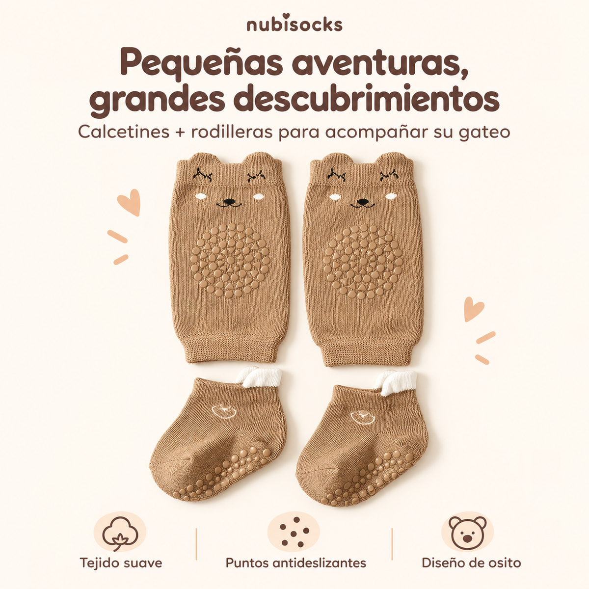 NubiSocks - Conjunto Rodilleras + Calcetines Tejidos para Bebé